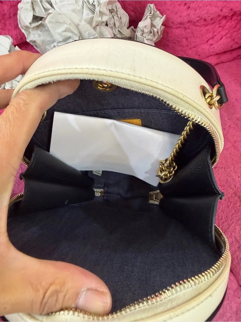 CHANEL Black Round Leather Crossbody with Cream Rope and Gold Hardware